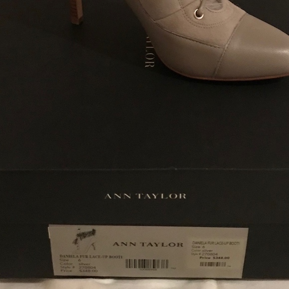 Ann Taylor, taupe leather, fur lace-up bootie,sz6,